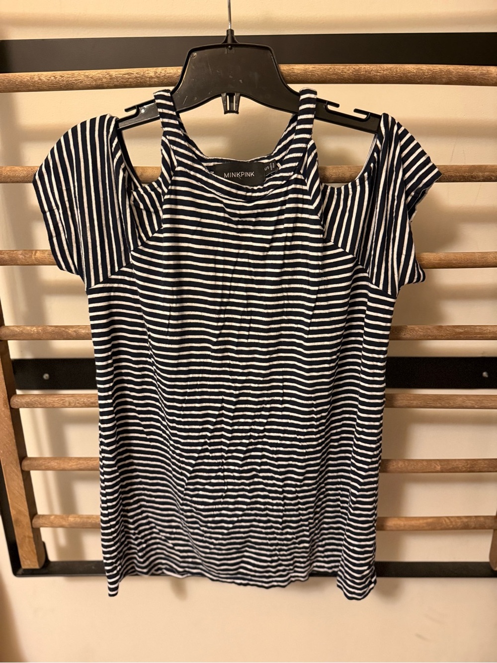 MINKPINK Women's Navy and White Striped Cold-Shoulder Top